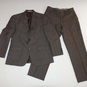 Michael Kors Men's 2 Button Suit Size 40 Short 32 x 29 Brown Plaid Flat Front S